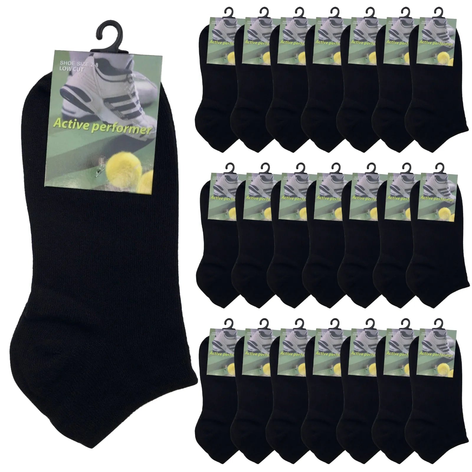 24x COTTON ANKLE SOCKS Sport Low Cut Mens Womens Running BULK Anklet - Black